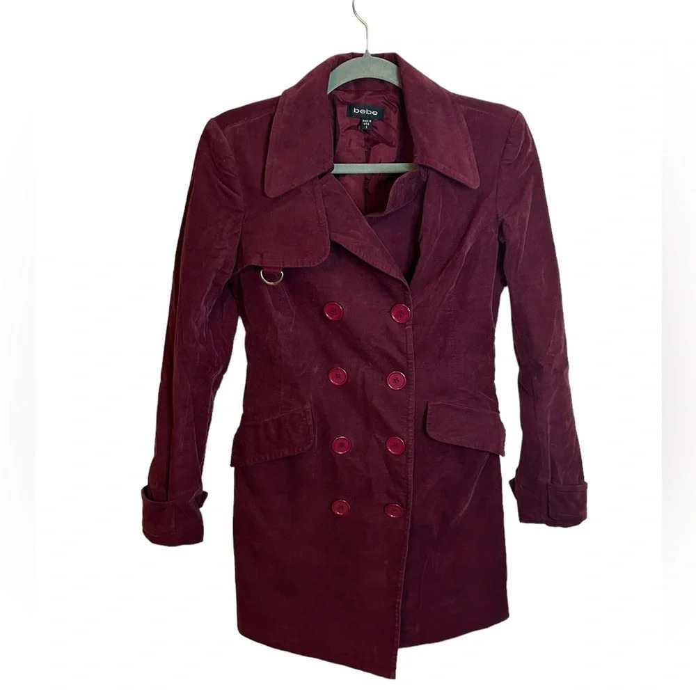 Bebe Eggplant Y2K Double Breasted Peacoat